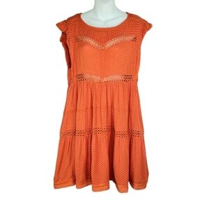 Free People Crochet Trim Floral Dress Orange Size Small